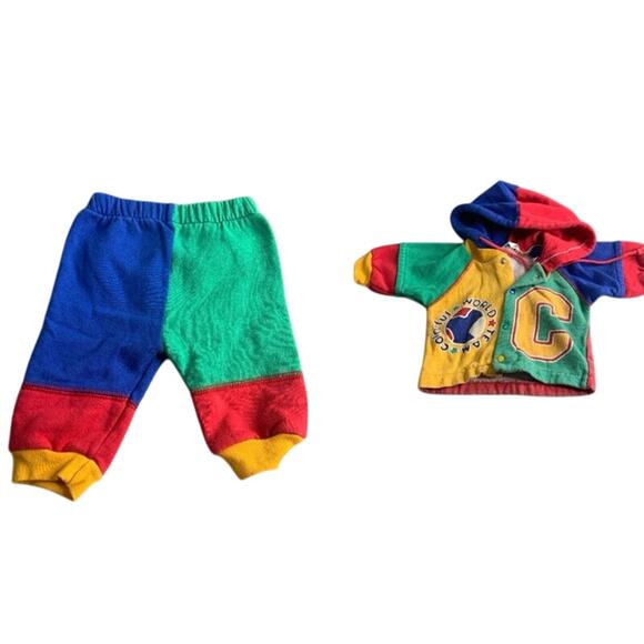 Vtg 90 Baby Sweat Suit Size 0-3 Months Colorblock Colorful World Outfit - Picture 1 of 11